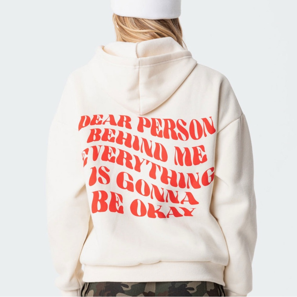 Edikted Cream Hoodie with Red Text